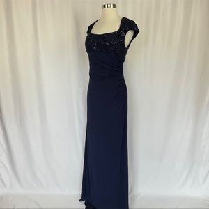 Betsy & Adam Women's Formal Dress Size 12 Blue Sequined Lace and Chiffon Gown